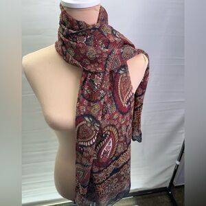 Richel Paris 100% Silk Scarf Made in Italy Black Paisley Floral Boho Vintage